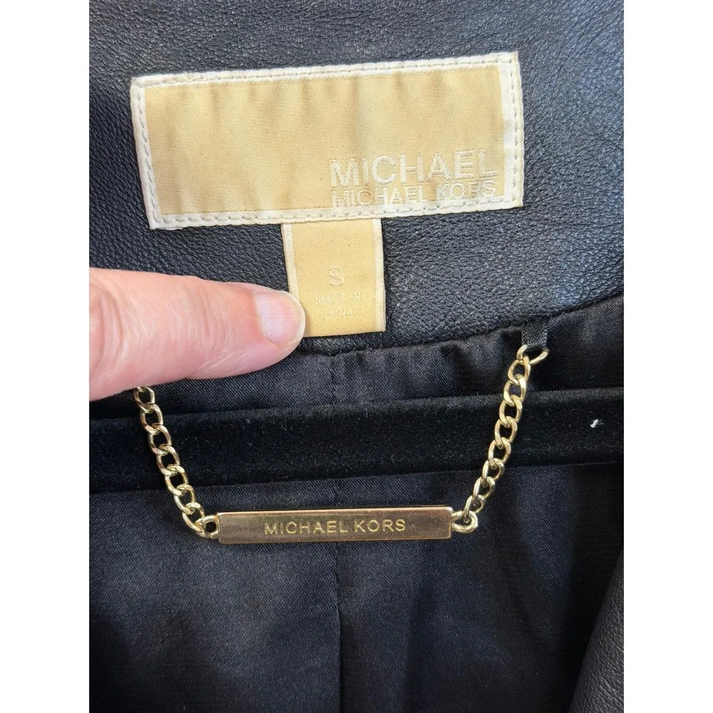 Michael Kors Womens Black Quilted Leather Moto Jacket Gold‎ Hardware Size S